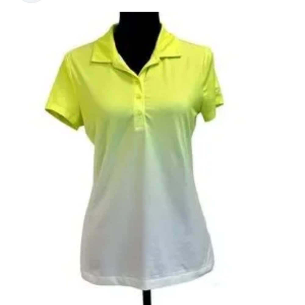 NIKE golf women's fluorescent neon yellow white faded Ombre polo shirt Sz XS